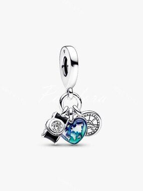 Camera, Heart & Compass Triple Dangle Charm